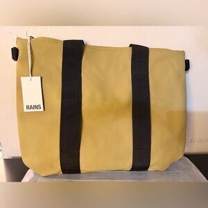 Rains Tan Tote Bag with Black Straps